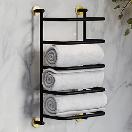 Gatsby Matt Black & Brushed Brass Wall Mounted Towel Stacker