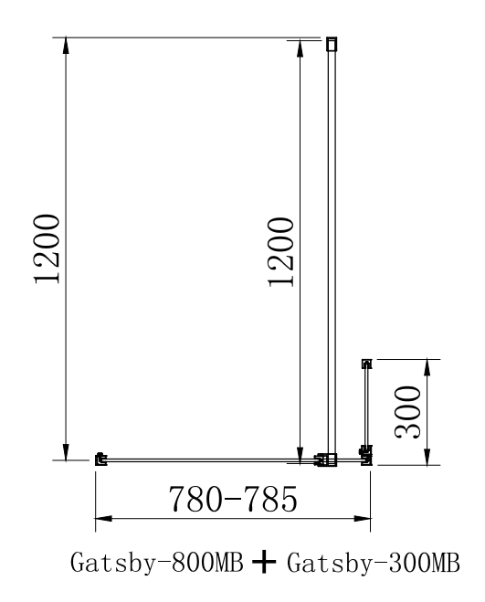 Gatsby Matt Black Framed Wetroom Screen with Fluted Glass, 300mm Return + Support Arm 800mm