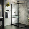 Gatsby Matt Black Framed Wetroom Screen with Fluted Glass + Support Arm