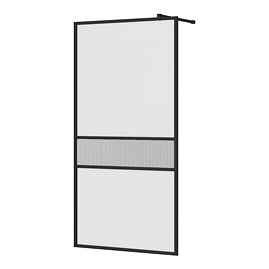 Gatsby Matt Black Framed Wetroom Screen with Fluted Glass + Support Arm 1000mm