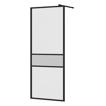 Gatsby Matt Black Framed Wetroom Screen with Fluted Glass + Support Arm