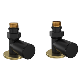Gatsby Matt Black Straight Radiator Valves with Brushed Brass Plates 