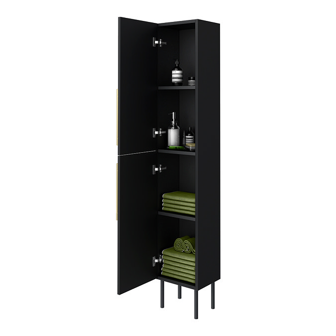 Gatsby Matt Black Tall Storage Unit with Brushed Brass Handles