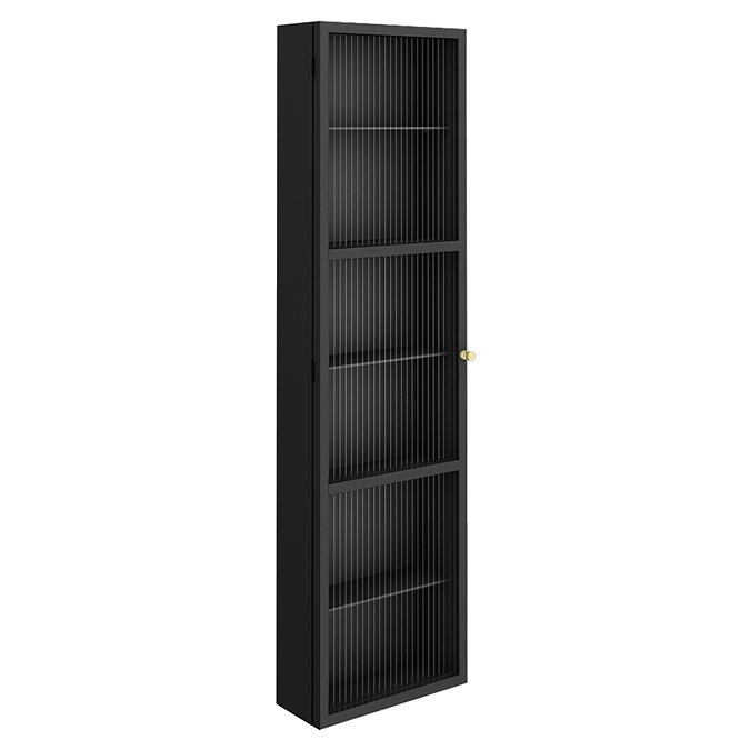 Gatsby Tall Matt Black and Brushed Brass Fluted Glass Wall Hung Cabinet