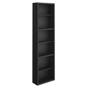 Gatsby Tall Matt Black & Brushed Brass Fluted Glass Wall Hung Cabinet