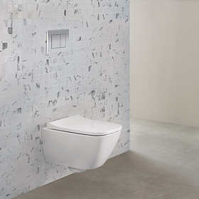 Geberit 112cm Frame with Delta30 Flush Plate + Smyle Compact Rimless Wall Hung Pan with Soft Close Seat