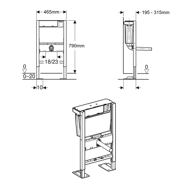 Geberit Duofix 790mm WC Furniture Cistern Frame for Wall Hung WC