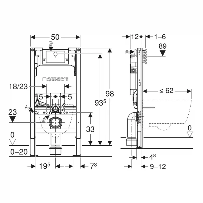 Geberit Duofix 980mm Install Frame With Alpha 120mm Concealed Cistern