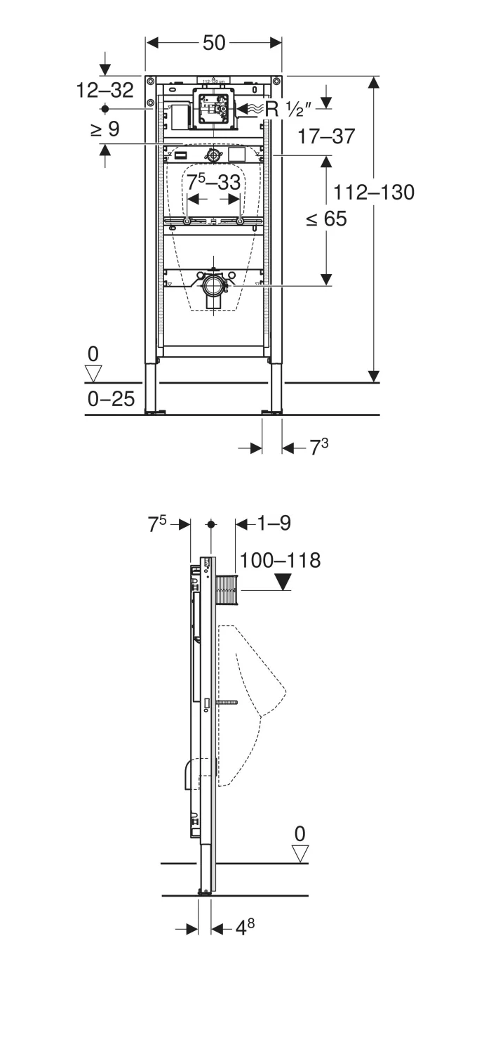 Geberit Duofix Urinal Frame for Tank Fed Water Supply 112–130 cm