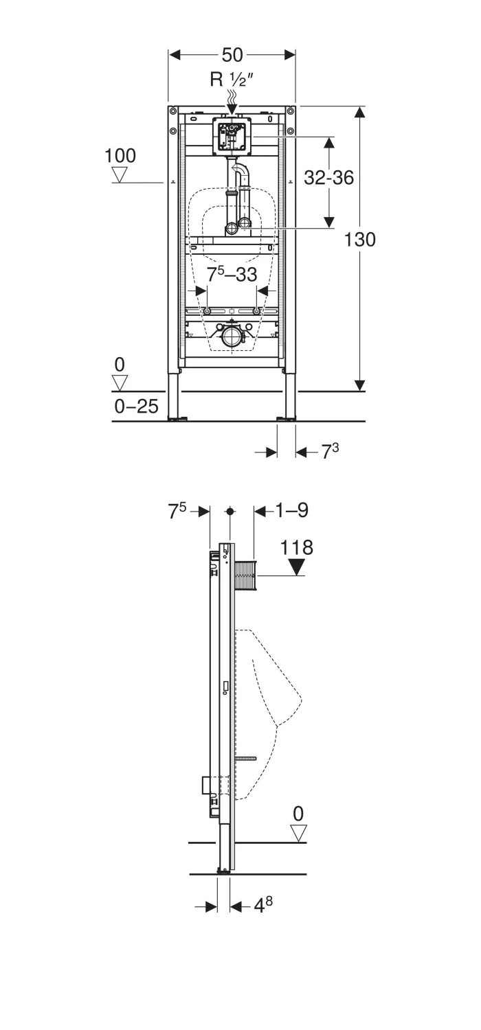 Geberit Duofix Urinal Frame with Pipe Interrupter for Mains Fed Water Supply