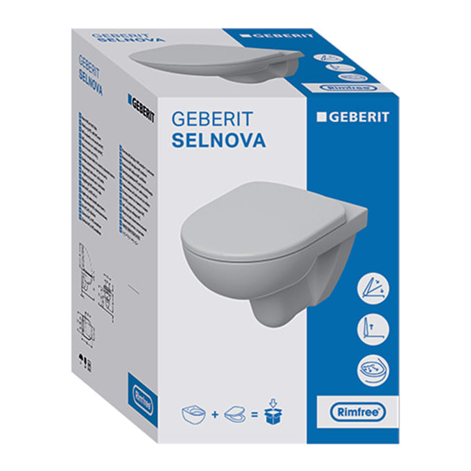 Geberit Rimfree Selnova Grab & Go Wall Hung WC with Soft Close Quick Release Seat