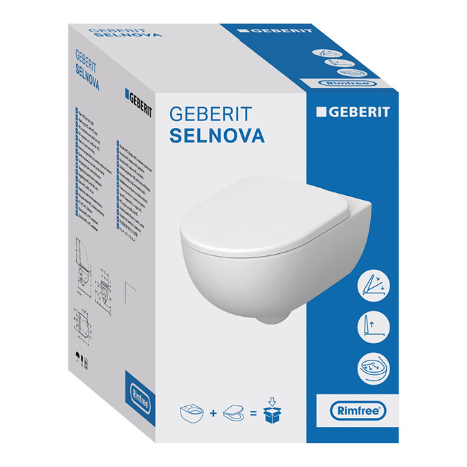 Geberit Rimfree Selnova Semi-Shrouded Grab & Go Wall Hung WC with Soft Close Quick Release Seat