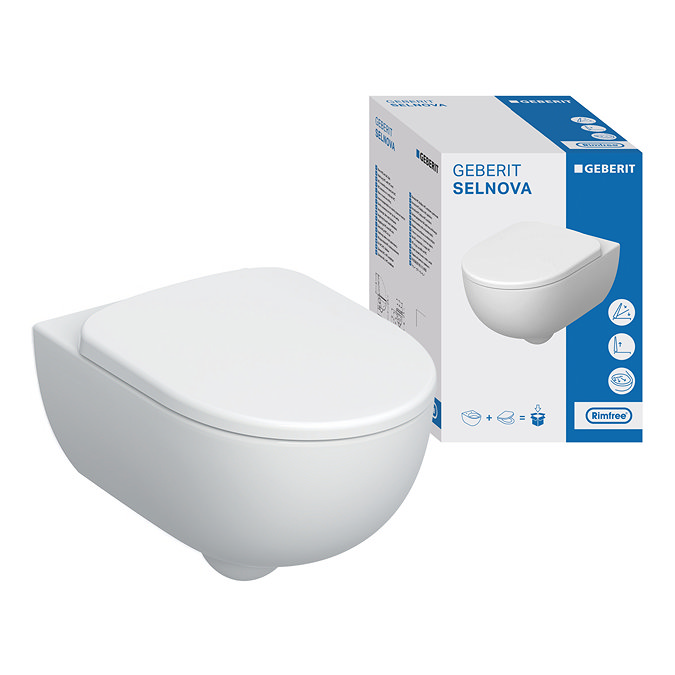 Geberit Rimfree Selnova Semi-Shrouded Grab & Go Wall Hung WC with Soft Close Quick Release Seat