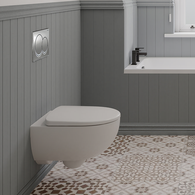 Geberit Rimless 4-in-1 Pack, Frame + Flush Plate + Pan & Soft Close Seat