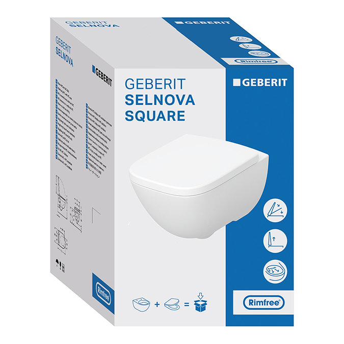 Geberit Selnova Square Rimless Wall Hung Pan + Soft Close Seat Pack