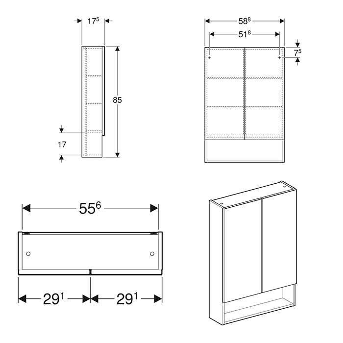 Geberit Selnova Square S 588mm White 2-Door Mirror Cabinet