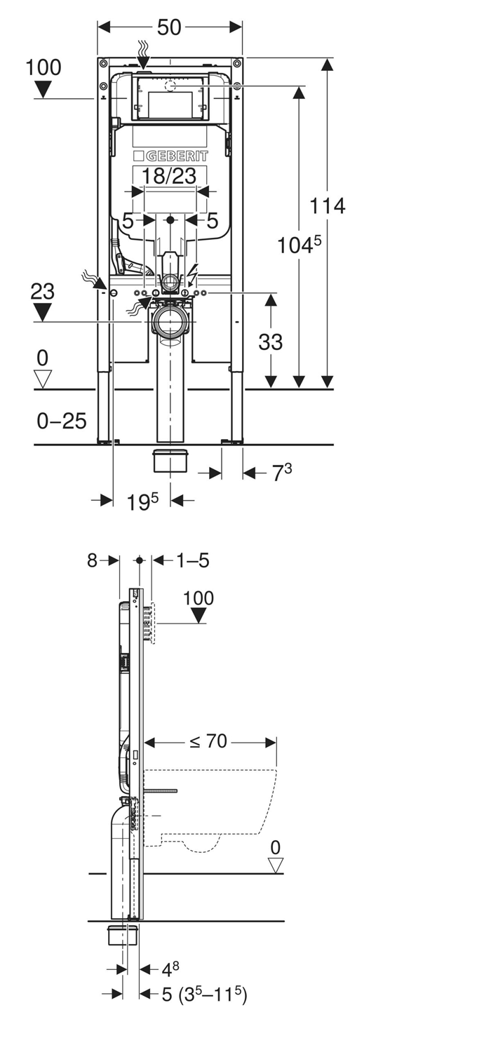 Geberit Duofix Element 114cm Wall Hung WC Frame with Sigma 8cm Cistern