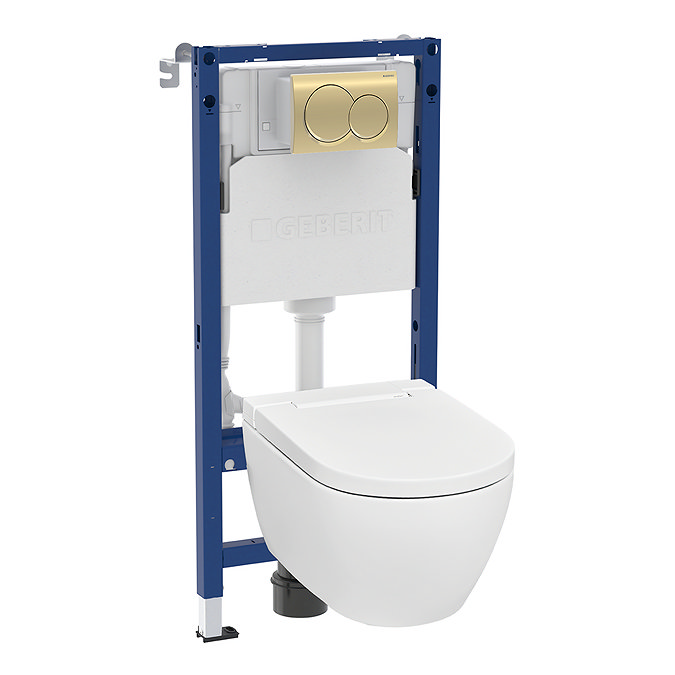 Geberit Smart Japanese Bidet Toilet 4-in-1 Wall-Hung Pack with Brass Flush
