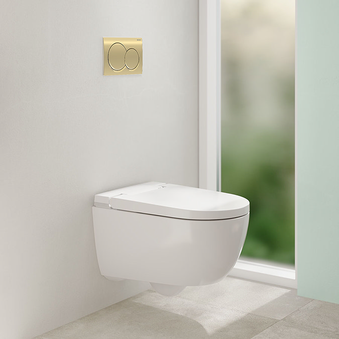 Geberit Smart Japanese Bidet Toilet 4-in-1 Wall-Hung Pack with Brass Flush