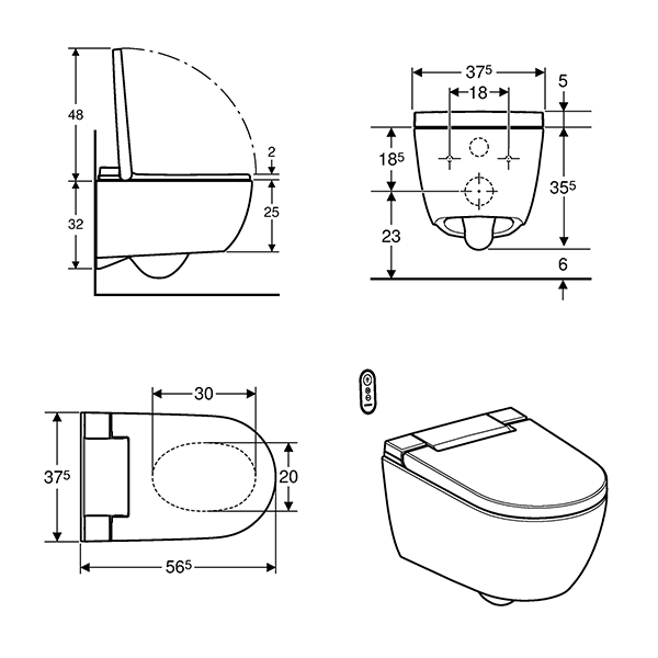 Geberit Smart Japanese Bidet Toilet 4-in-1 Wall-Hung Pack with Brass Flush