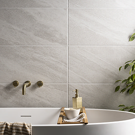 Genaro White Stone Effect Wall & Floor Tiles - 315 x 615mm
