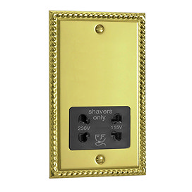 Georgian Brass Dual Voltage Shaver Socket with Black Insert - XGSSB Large Image