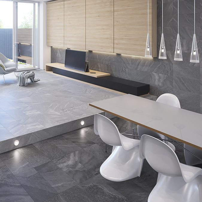 Ginevra Anthracite Stone Effect Wall & Floor Tiles - 300 x 600mm