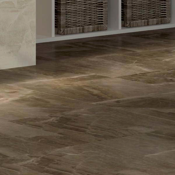 Gio Brown Marble Effect Porcelain Floor Tiles - 45 x 45cm Large Image
