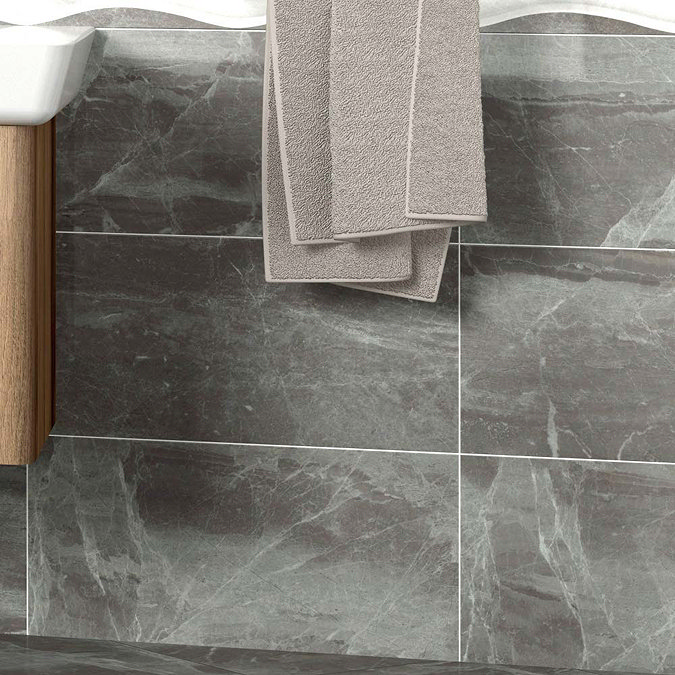Gio Grey Gloss Marble Effect Wall Tiles - 30 x 60cm Large Image