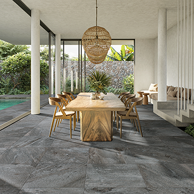 Gordola Outdoor Anthracite Stone Effect Floor Tile - 600 x 600mm