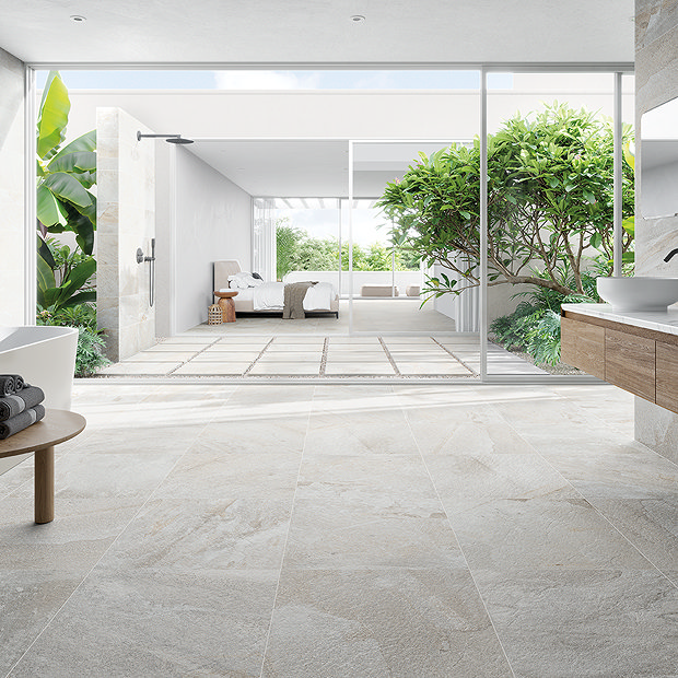 Gordola Outdoor Grey Stone Effect Floor Tile - 600 x 600mm