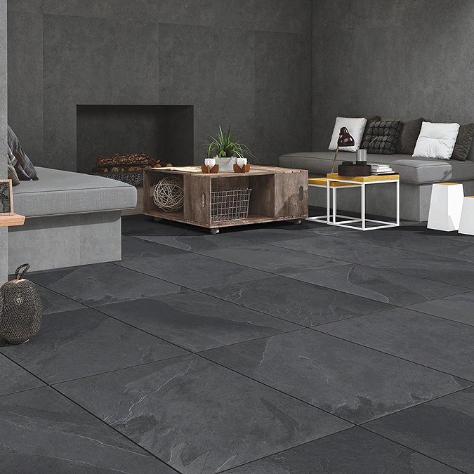 Grado Black Outdoor Stone Effect Floor Tile - 600 x 900mm  Feature Large Image