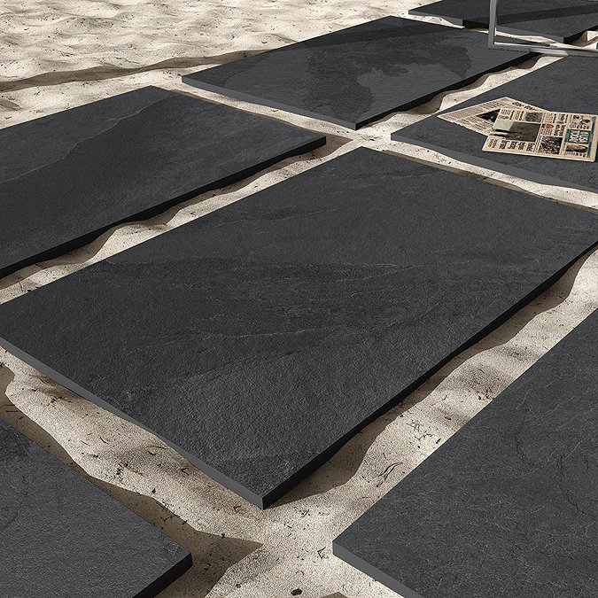 Grado Black Outdoor Stone Effect Floor Tile - 600 x 900mm  Standard Large Image