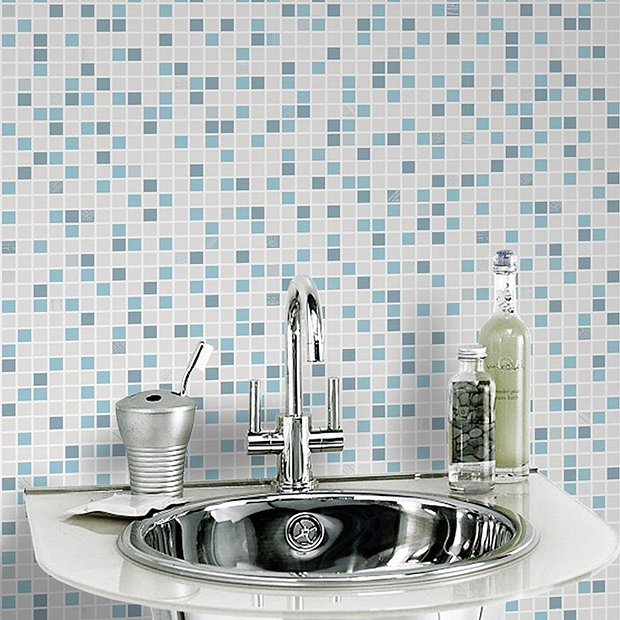 Graham & Brown Checker Blue/White Bathroom Wallpaper | Online Now