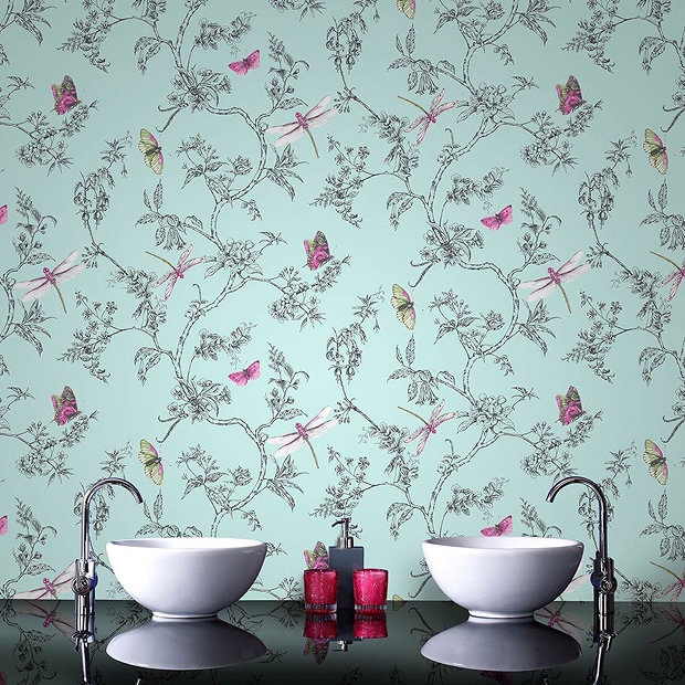 Graham & Brown Nature Trail Duck Egg Bathroom Wallpaper Victorian