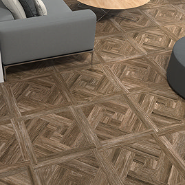 Grandville Dark Oak Parquet Woven Wood Effect Wall & Floor Tiles - 608 x 608mm