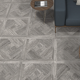 Grandville Grey Oak Parquet Woven Wood Effect Wall & Floor Tiles - 608 x 608mm