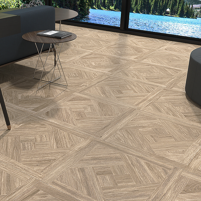 Grandville Light Oak Parquet Woven Wood Effect Wall & Floor Tiles - 608 x 608mm