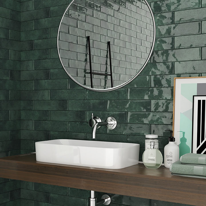 Granley Rustic Green Gloss Wall Tiles 70 x 280mm Large Image