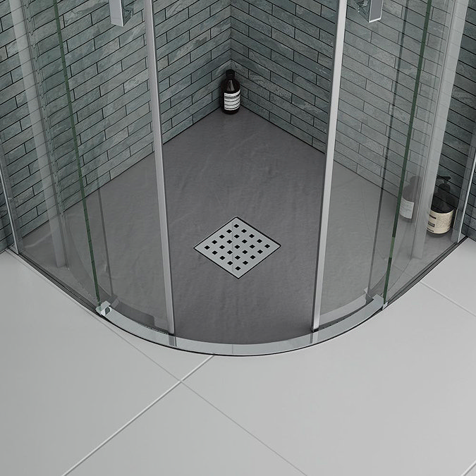 Imperia Graphite Slate Effect Quadrant Shower Tray 800 x 800mm Inc. Waste Feature Large Image