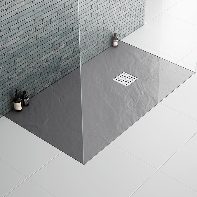 Imperia Graphite Slate Effect Rectangular Shower Tray 1600 x 800mm Inc. Waste Feature Large Image