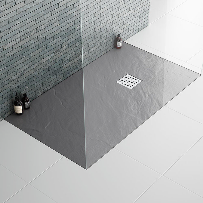 Imperia Graphite Slate Effect Rectangular Shower Tray 1600 x 900mm Inc. Waste Feature Large Image