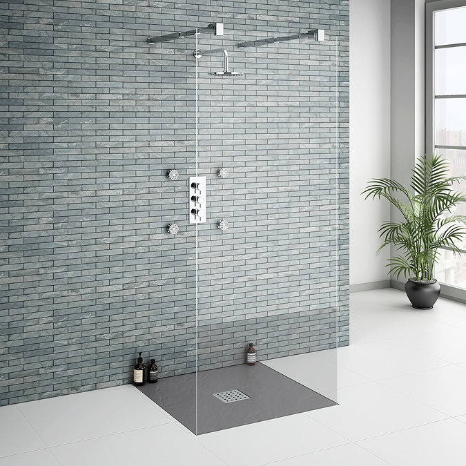 Imperia Graphite Slate Effect Square Shower Tray 900 x 900mm Inc. Waste Feature Large Image