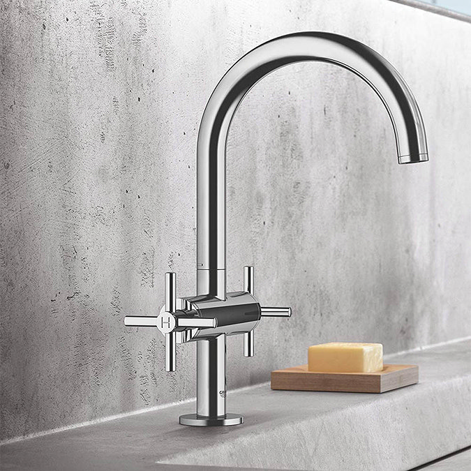 Grohe Atrio L-Size Mono Basin Mixer with Click Clack Waste - Chrome - 21019003 Profile Large Image