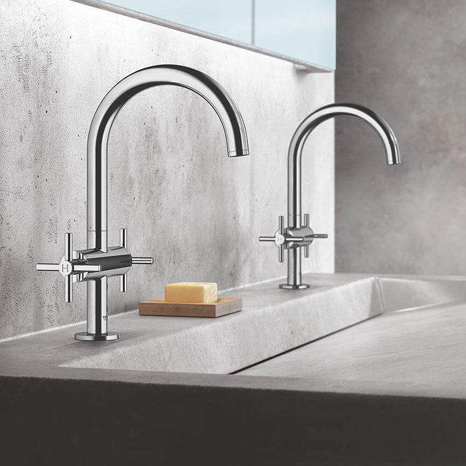 Grohe Atrio Crosshead L-Size Mono Basin Mixer with Click Clack Waste - Chrome - 21019003 Standard Large Image