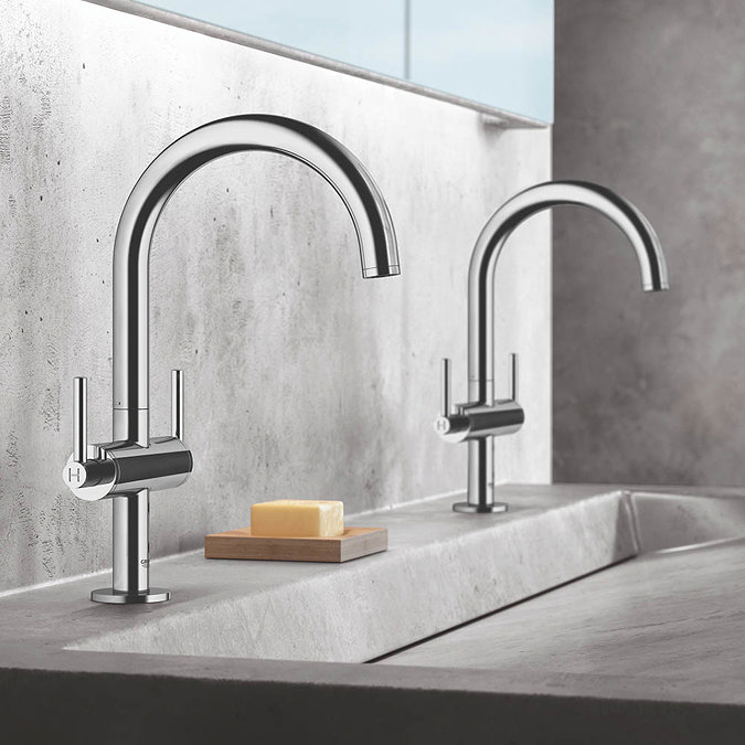 Grohe Atrio Lever L-Size Mono Basin Mixer with Click Clack Waste - Chrome - 21022003 Profile Large Image