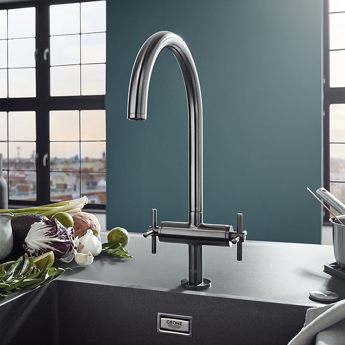 Grohe Atrio Two Handle Kitchen Sink Mixer - SuperSteel - 30362DC0  Profile Large Image