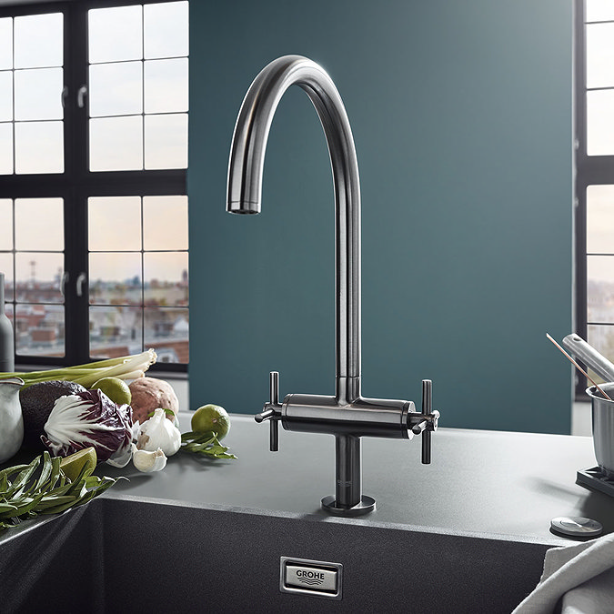 Grohe Atrio Two Handle Kitchen Sink Mixer - SuperSteel - 30362DC0 Profile Large Image