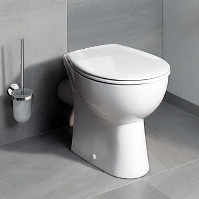 Grohe Bau Ceramic Floor Standing Open Back Toilet + Soft Close Seat  In Bathroom Large Image