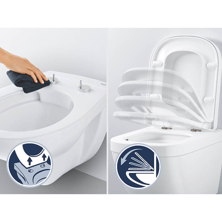 Grohe Bau Rimless Close Coupled Toilet with Soft Close Seat (Side Inlet)  Feature Large Image